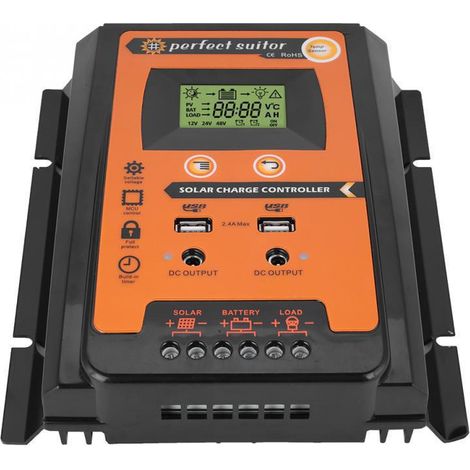 Aiducho Mptt 12v/24v Solarladeregler, Dual-usb-solarpanel-batterieregler, Lcd-display, 50a Panelstromregler, Schwarz/orange