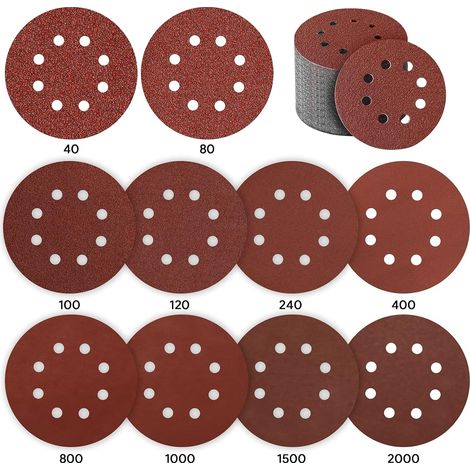 Aiducho Schleifscheiben, 80 Stück, 125 Mm Schleifscheiben, Schleifpapier, Schleifscheiben Für Exzenterschleifer, 10 X P40 / P80 / P100 / P120 / P240 / P400, 5 X P800 / P1000 / P1500 / P2000, 8 Löcher