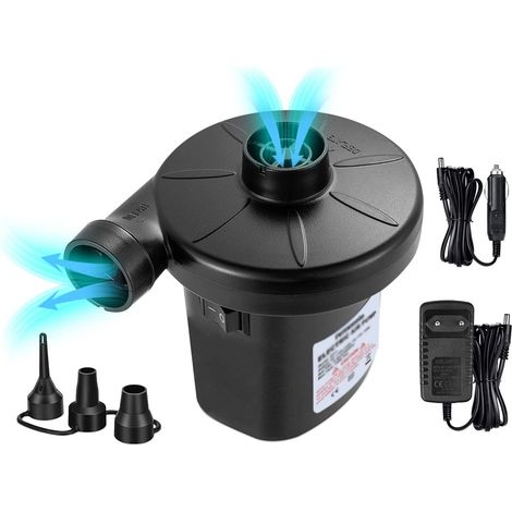 Aiducho Elektrische Luftpumpe Zum Aufblasen Und Entleeren, Aufblasgerät Mit 3 Düsen, Paddelpumpe Ac 220 V/dc 12 V, Elektrische Paddelpumpe Für Pools, Paddelpumpen, Aufblasbare Pumpe