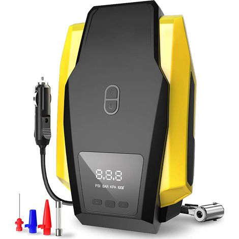 Aiducho Digitaler Reifenfüller, 12 V, 150 Psi, Tragbarer Luftkompressor, Schnell-autoreifenfüller Mit Led-leuchte, 3 Düsenadaptern Und Ersatzsicherung