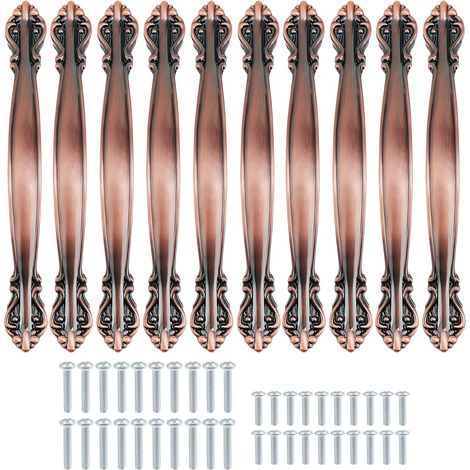 Aiducho Set Mit 10 Antiken, Bogenförmigen Schrankgriffen – Möbeltürgriffe (128 Mm Lochabstand) – Rotbronze