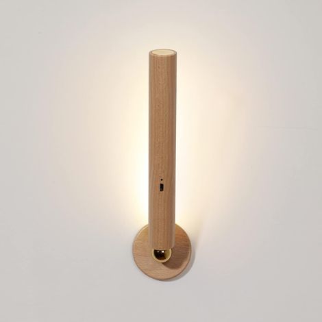 Groofoo Led-wandleuchte Aus Holz Für Den Innenbereich, Usb-aufladbar, Magnetischer Touch-schalter, Tragbare, Um 360° Drehbare Wandleuchte Aus Holz, Dimmbare Nachttischlampe Für Kleiderschrank Und Schl
