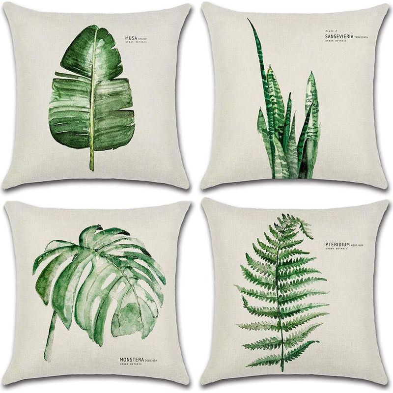 Wasserdichte Kissenbezüge 45 X 45 Cm – 4er-set – Grünes Blattmuster – Polyester Mit Pu-beschichtung – Verdeckter Reißverschluss