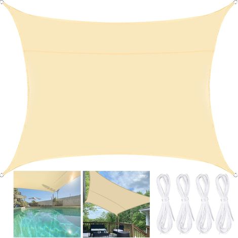 Aiducho Wasserdichtes Rechteckiges Sonnensegel, 2x3m, Pes-sonnensegelgewebe, Strapazierfähig Und Atmungsaktiv, Blockiert 95% Der Uv-strahlen, Mit Seil, Für Garten, Strand, Pool, Terrasse (creme)