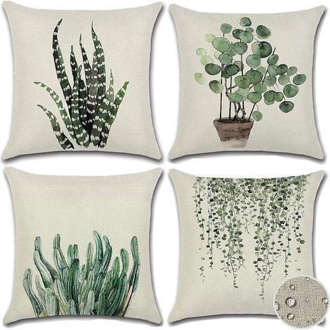 Aiducho Set Mit 4 Dekorativen Kissenbezügen, Wasserfest, Blumendruck, 45 X 45 Cm, Doppelseitig, Für Garten, Terrasse, Bank, Sofa, Innendekoration (pflanze 2)