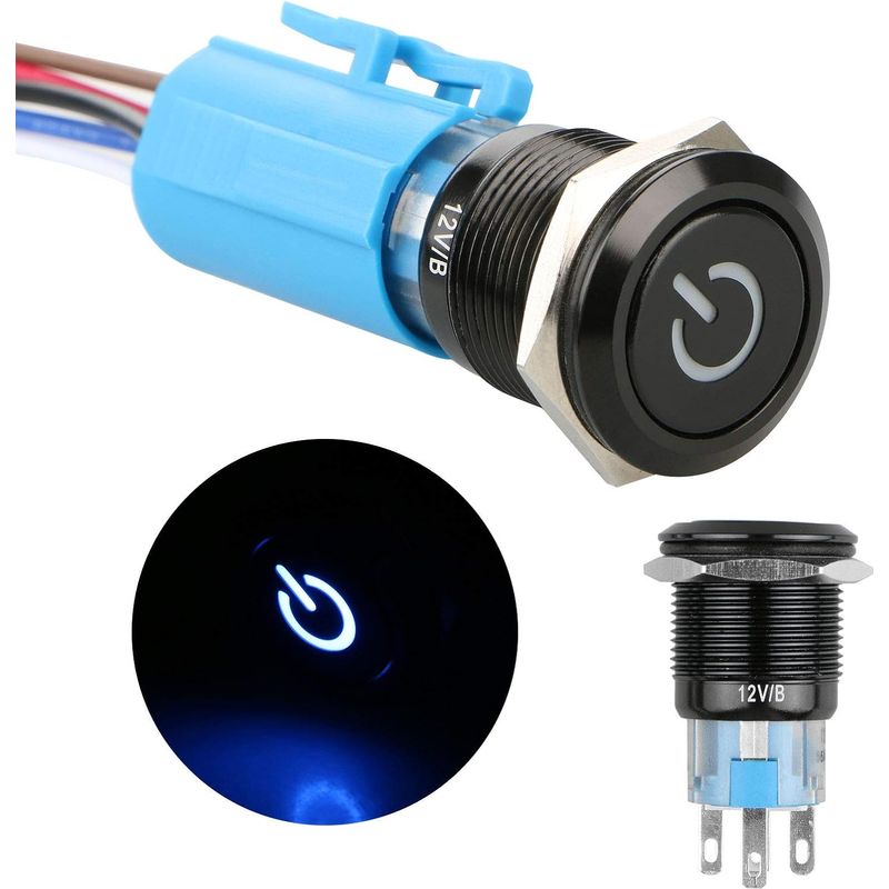 12-v-metall-drucktaster Mit Verriegelung, 4-polig, Spdt-ein/aus-schalter Für Pkw, Lkw, Wohnmobil Und Boot, Wasserdichter Runder Schalter Mit Blauer Led-leuchte