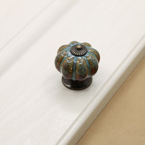Aiducho Set Mit 1 Türknauf, Schubladengriff, Schrankgriff, Keramikknauf, Retro- Und Elegantem Kürbisförmigem Knauf – Blau
