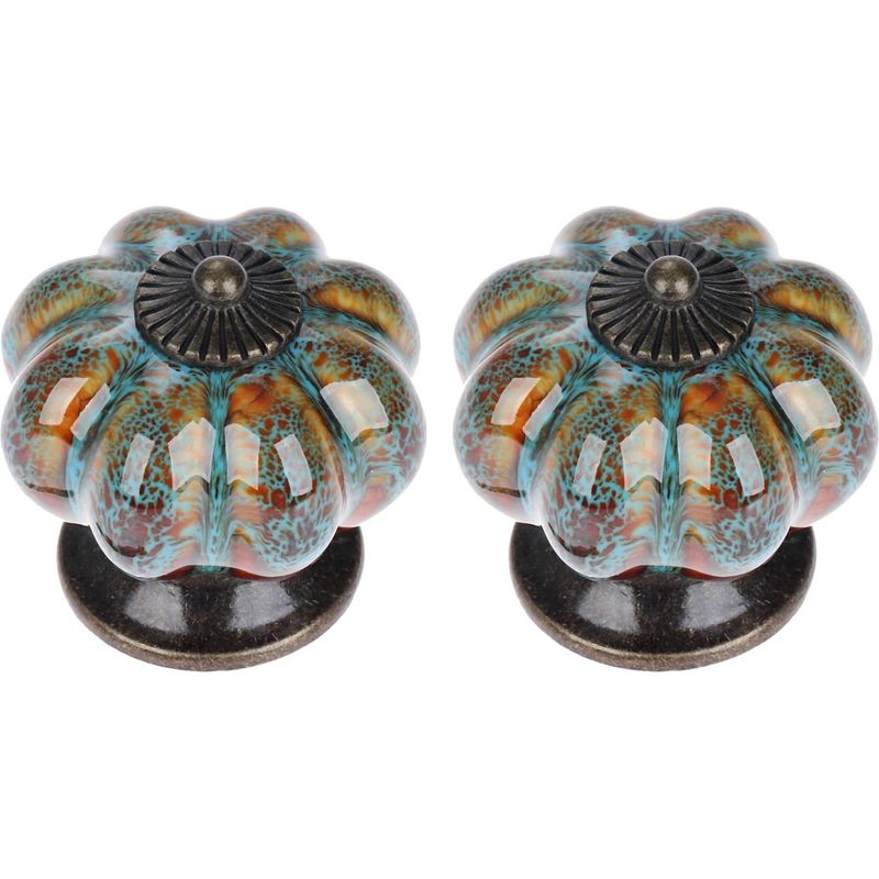 Set Mit 2 Türknöpfen, Schubladengriffen, Schrankgriffen, Keramikknöpfen, Eleganten Retro-kürbisknöpfen – Blau