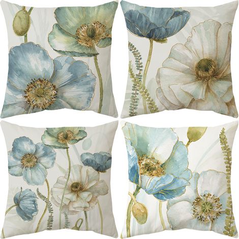 Aiducho Outdoor-kissenbezüge, 4er-set, Wasserdicht, Gelb-blaues Blumenmuster, Sofakissenbezüge Für Terrasse, Garten, Wohnzimmer, Schlafzimmer, 45 X 45 Cm