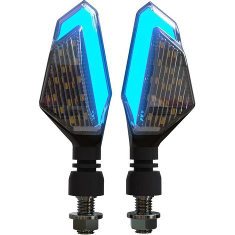 2 Stück - Blaue Motorradblinker, 22 Leds, Zweifarbig, V-förmig