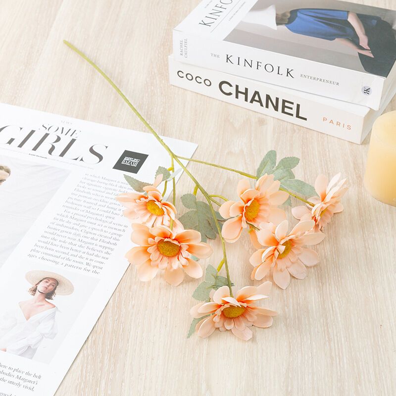 Handgefertigter Künstlicher Blumenstrauß, 6 Chrysanthemenköpfe Für Den Innen- Und Außenbereich, Zuhause, Garten, Büro, Tisch, Veranda, Party, Hochzeit (aprikose)