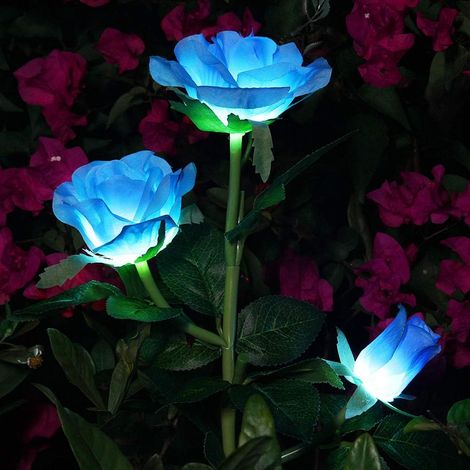 Aiducho Künstliche Rosa Solar-blumenlichter, Dekorative Led-solarleuchten Für Den Außenbereich, Ip44 Wasserdicht, Für Garten, Weihnachten, Außendekoration, Terrasse, Hinterhof, Rasen, Balkon (blau, 1)
