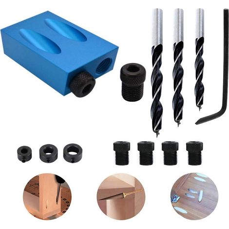 Aiducho Taschenlochbohrlehre, 15-grad-dübelbohrer-set, Holzbearbeitungsführungen, Winkelwerkzeug Mit Adapter Für 6/8/10-mm-löcher (14-teiliges Set)