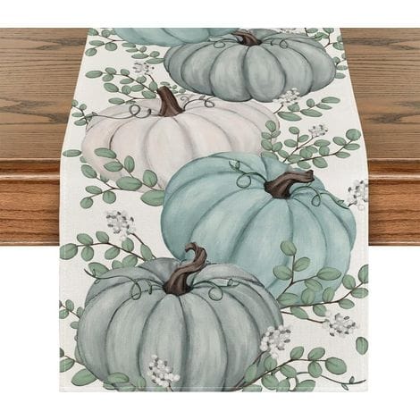 Aiducho Herbst-tischläufer, Moderner Tischläufer Aus Leinen Mit Kürbismuster, Waschbare Blaue Tischdecke Für Drinnen Und Draußen, Ideal Für Thanksgiving, Halloween Und Andere Festliche Anlässe, 33 X 1