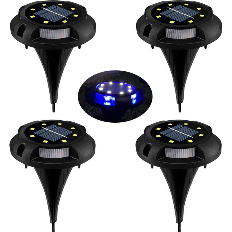 Solar-led-gartenleuchten, 8 Leds, 4er-pack Solar-gartenleuchten, Ip65 Wasserdicht, Dekorative Rasenleuchte Für Wege, Gärten, Terrassen, Höfe, Rasenflächen, Weiß (naturweiß + Blau)