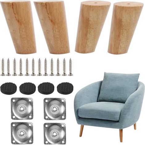 Aiducho 8 Cm Tischbeine Aus Holz, 4er-set Konische Massivholz-möbelbeine, Ersatz-möbelbeine Mit Montageplatten Und Schrauben Für Schlafsofa, Kleiderschrank, Couch, Stuhl (neigbar)