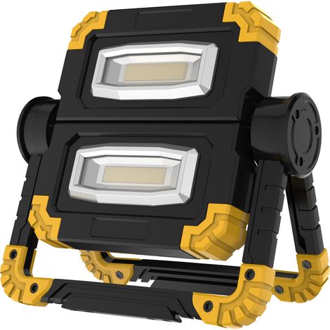 Wiederaufladbarer Led-projektor, Arbeitsleuchte Mit 2 Cob-scheinwerfern, 3 Modi, 20 W, 5000 Mah Externer Akku, Faltbarer Led-bauprojektor Mit 360°-drehung Für Camping, Gelbe Reparatur