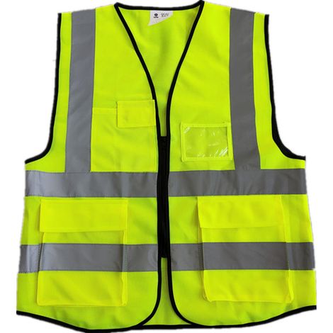 Aiducho Warnweste Mit Reflektierenden Elementen, Taschen Und Reißverschluss, Arbeitsweste Für Damen Und Herren, Größe L, Gelb, Für Verkehr, Autobahn, Sicherheit Und Industrie