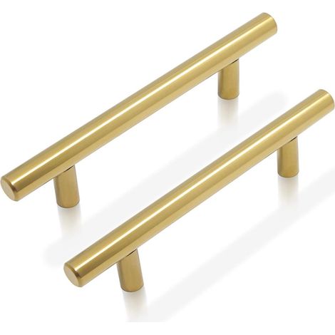 Aiducho Küchenschranktürgriffe Aus Gebürstetem Messing, Edelstahl-t-stangenknöpfe, 96 Mm Lochabstand – 2 Stück