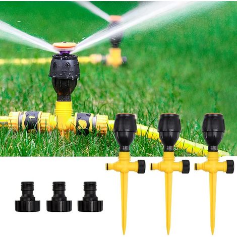 Aiducho 3-teiliger Gartensprenger, 360°-rasensprenger Mit Erdspieß, Drehbarer Sprenger, Verstellbarer Bewässerungssprüher Für Rasen, Garten, Hof, Pflanzen, Blumen, Gemüse (gelb)