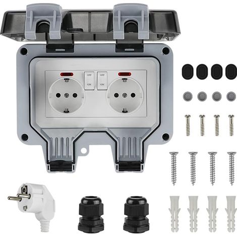 Aiducho Ip66 Wasserdichte Außensteckdose Mit Schalter Und Kontrollleuchte, Doppelte Staubdichte Steckdose, Wandsteckdose Für Küche, Bad, Garage, Pool Und Garten