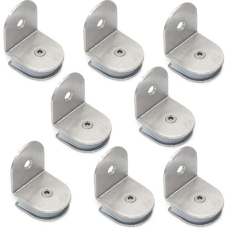 Aiducho Set Mit 8 90-grad-glasklemmen Aus Edelstahl 304, Glasregalhalterung, Wandbefestigung, Für Glasscheiben 8–12 Mm Dick, Gebürstete Oberfläche