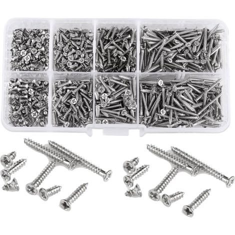 Aiducho Sortiment Mit 800 M2 Phillips-flachkopf-blechschrauben – Kohlenstoffstahl – 4, 5, 6, 8, 10, 12, 16 Und 20 Mm – Mit Aufbewahrungsbox