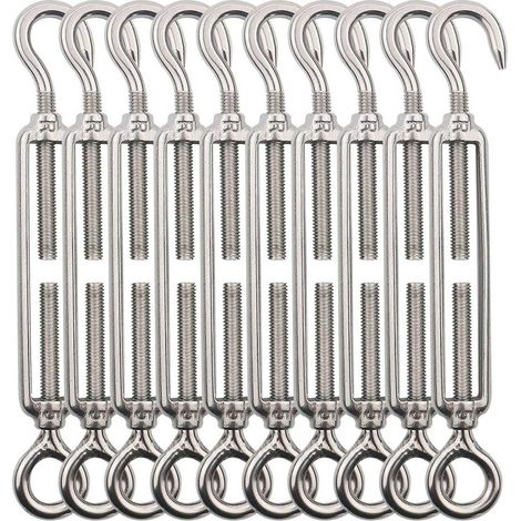Aiducho Kabelspannerhaken M5 (haken Und Öse), Stahldrahtspanner/edelstahl-kabelspanner Aus Edelstahl 304 Für Wäscheleinen, Stahlseile, Stahlseile - 10 Stück