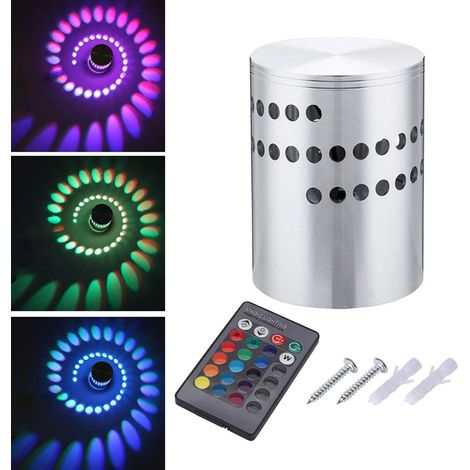 Aiducho 1 Stück 3w Wandleuchte Für Den Innenbereich, Aluminium, Rgb-led-spirallampe, Dimmbar, Farbiges Licht Mit Fernbedienung, Moderne Led-einbauleuchte, Dekorative Wandstrahler Für Flur, Schlafzimme