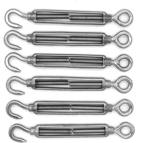 Aiducho Set Mit 6 M8-haken Und -ösen, Spannschloss, Edelstahl 304, Robustes Drahtseil-spannset, Für Sonnenschutz, Zelt- Und Markisenmontage
