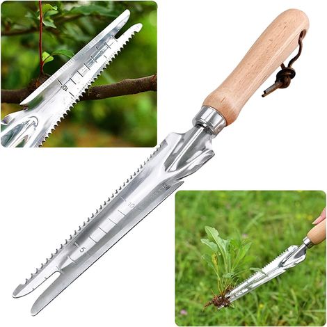 Manuelles Unkrautstecher Mit Holzgriff, Unkrautstecher Aus Edelstahl Mit Messwerkzeug, Unkrautzieher, Unkrautspaten Zum Umgraben Im Garten