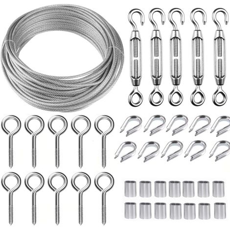 Aiducho Edelstahl-hängeseil-set, 30 M/2 Mm Beschichtetes Edelstahlseil Mit M5-spannschlössern, 2 Mm Drahtseil-set Für Kletterpflanzen, Wäscheleinen, Geländer, Leitplanken