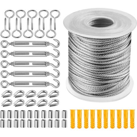 Aiducho Packung Mit 57 Edelstahl-drahtseilen, 30 M X 2 Mm, Pvc-beschichtet, Hochleistungs-edelstahlseil 304, Drahtklemmende, Edelstahl-ösenschraube