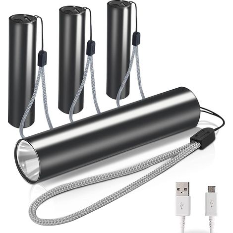 Aiducho Taschenlampe, 4-teiliges Led-taschenlampen-set Aus Aluminium (mit Eingebauten Batterien), 3 Modi, Usb-aufladbar, Wasserdichte Taschenlampe Für Kinder, Camping Und Wandern