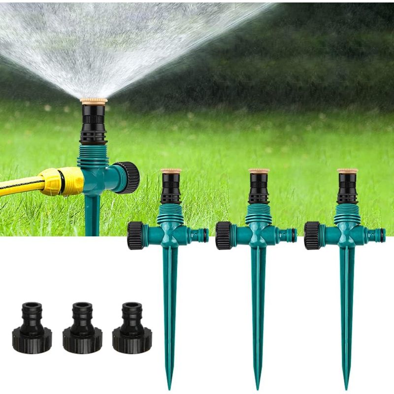 3-teiliges Gartensprenger-set, 360° Drehbarer Automatischer Sprenger, Verstellbarer Rasensprenger, Bewässerungssystem Für Garten, Rasen, Pflanzen, Gemüse, Blumen, Weide (grün)