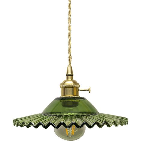 Aiducho Pendelleuchte Aus Messing, Mini-pendelleuchte Im Vintage-stil Aus Kupfer, Pendelleuchte Aus Grünem Glas Mit Retro-muster Für Kücheninsel, Esszimmer, Eingangsbereich, Wohnzimmer, Schlafzimmer,