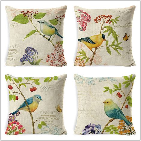 Aiducho Outdoor-kissenbezüge, 4er-set, Wasserdicht, Mit Grünem Blumen- Und Vogelmuster, Für Sofa, Terrasse, Garten, Wohnzimmer Und Schlafzimmer, 45 X 45 Cm