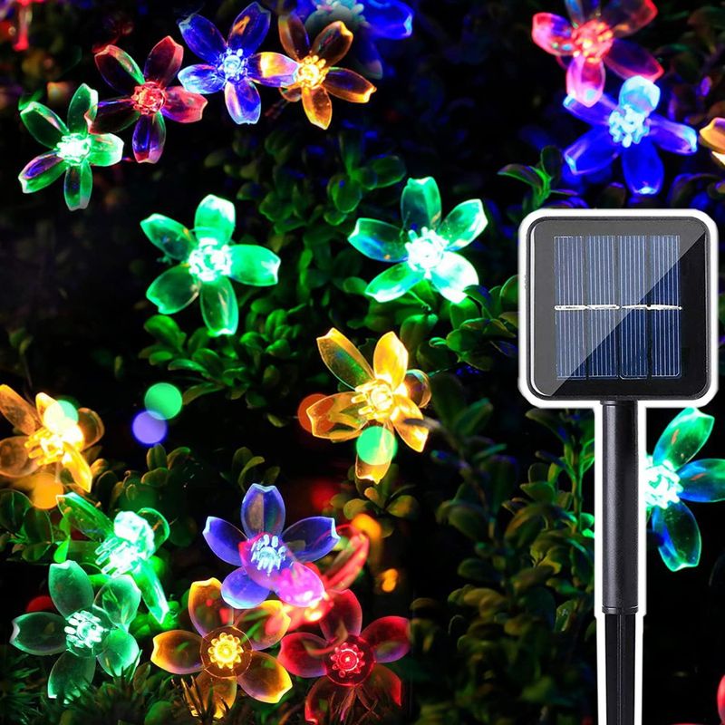 20 Led-solar-lichterkette In Kirschblütenform, 5 M Lange, Blütenförmige Außenbeleuchtung, 8 Modi, Wasserdichte Lichterkette Für Garten, Terrasse, Hof, Party, Weihnachtsdekoration, Farbe