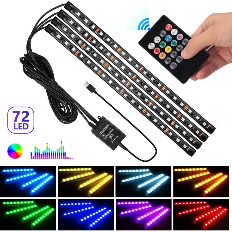 4x18 Led-innenraum-lichtleiste, Rgb-ambientebeleuchtung Mit Usb-anschluss, Kabelloser Fernbedienung, Usb-led-fußraumbeleuchtung