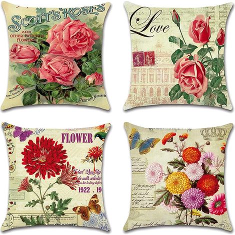 Aiducho Outdoor-kissenbezug-set, 4 Wasserdichte Kissenbezüge Mit Klassischem Blumenmuster, 45 X 45 Cm, Für Terrasse, Garten, Wohnzimmer Und Schlafzimmer