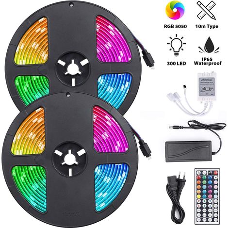 Rgb-led-streifenlicht, 10 M Led-band Mit 300 Leds, Ip65 Wasserdicht, Fernbedienbar, Selbstklebend, Für Party-hintergründe (2 X 5 M Led-streifen)