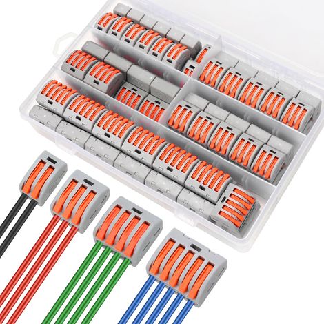 Aiducho Schnellverbinder-set, 80-teiliges Domino-klemmenblock-steckverbindersystem Für 0,08-4,0 Mm² Kompakte Drahtverbinder Mit Hebel (2-fach/3-fach/4-fach/5-fach)