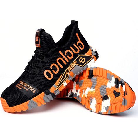 Aiducho Herren-sicherheitsschuhe, Sicherheitsschuhe Mit Stahlkappe, Leichte Arbeitsschuhe, Atmungsaktive Damen-industrieschuhe, Atmungsaktive Mesh-sneaker, Orange, Größe 43
