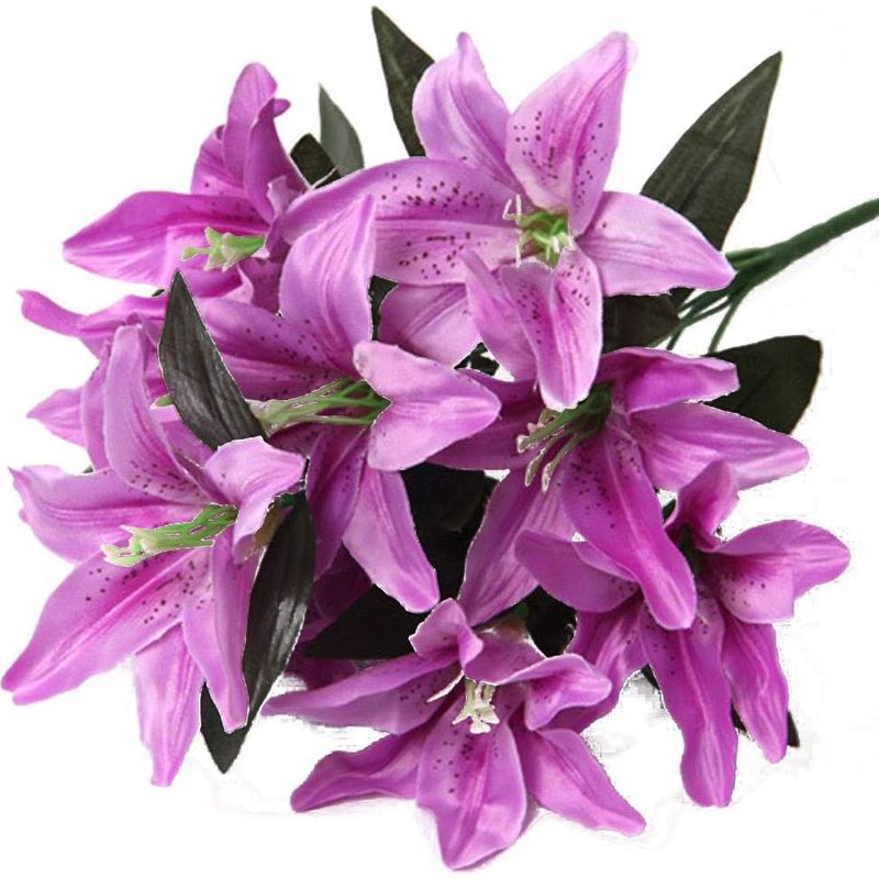 Künstliche Lilie, 10 Köpfe, Kunstlilie, Künstliche Blume, Hochzeitsdekoration, Brautstrauß, Zuhause, Hotel, Büro, Garten, Kunsthandwerk, Art Deco, Lila