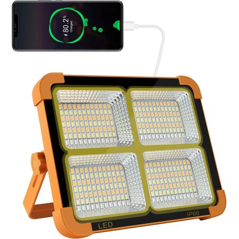 Aiducho Wiederaufladbarer Led-fluter, Tragbare Arbeitsleuchte Mit Solarpanel, 12000 Mah, Usb-aufladbar, Für Camping, Baustelle, Garage Und Werkstatt