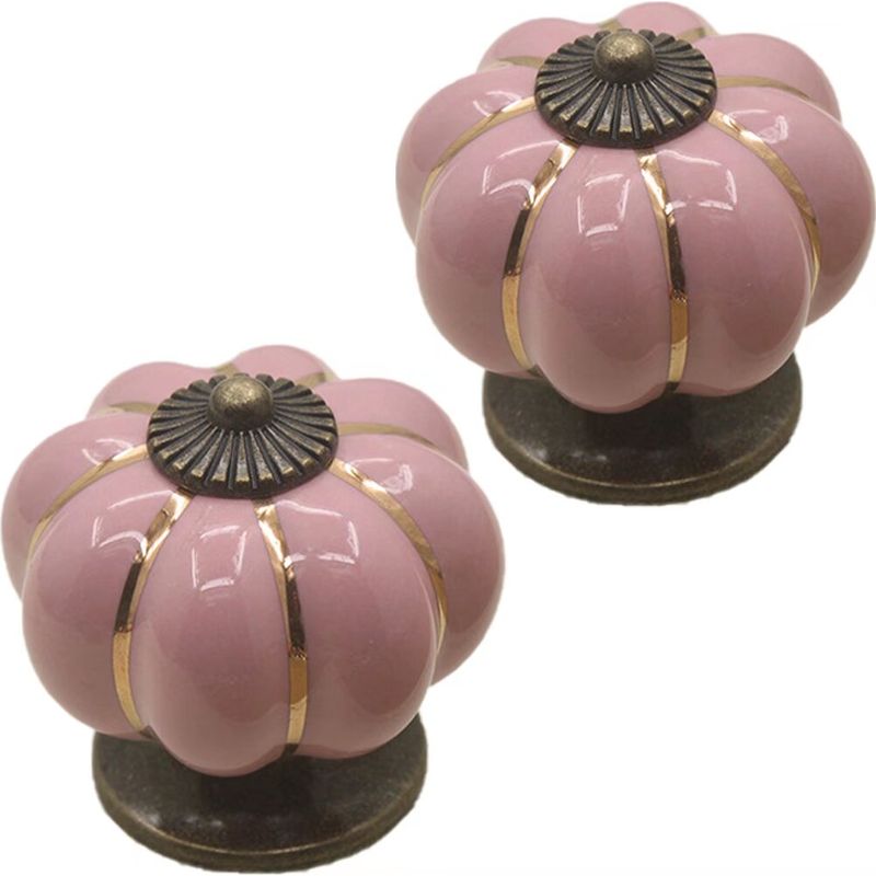 Set Mit 2 Farbenfrohen Halloween-kürbis-schrankknöpfen Aus Keramik (40 X 40 Mm Durchmesser X Höhe), Schubladengriffen, Möbelgriffen Und Küchenschrankgriffen Im Vintage-kupfer-stil Mit Schrauben (rosa)