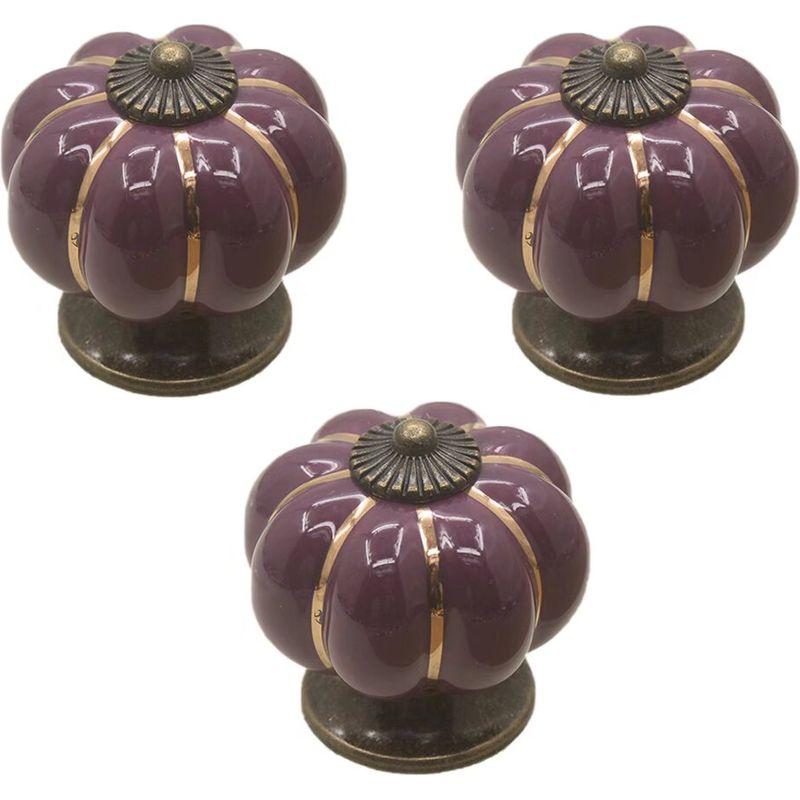 Set Mit 3 Farbenfrohen Halloween-kürbis-schrankknöpfen Aus Keramik (40 X 40 Mm Durchmesser X Höhe), Schubladengriffen, Möbelgriffen Und Küchenschrankgriffen, Vintage-kupferbeschlägen Mit Schrauben (li