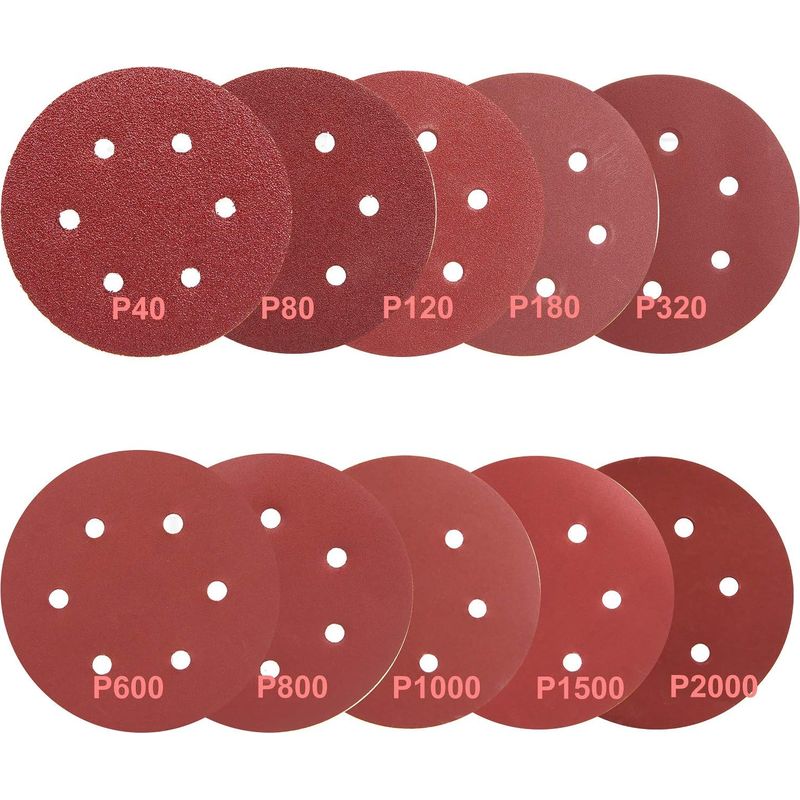 Packung Mit 100 Schleifscheiben (150 Mm) – Verschiedene Körnungen 40/80/120/180/320/600/800/1000/1500/2000 – 6-loch-design Für Schnelles Schleifen