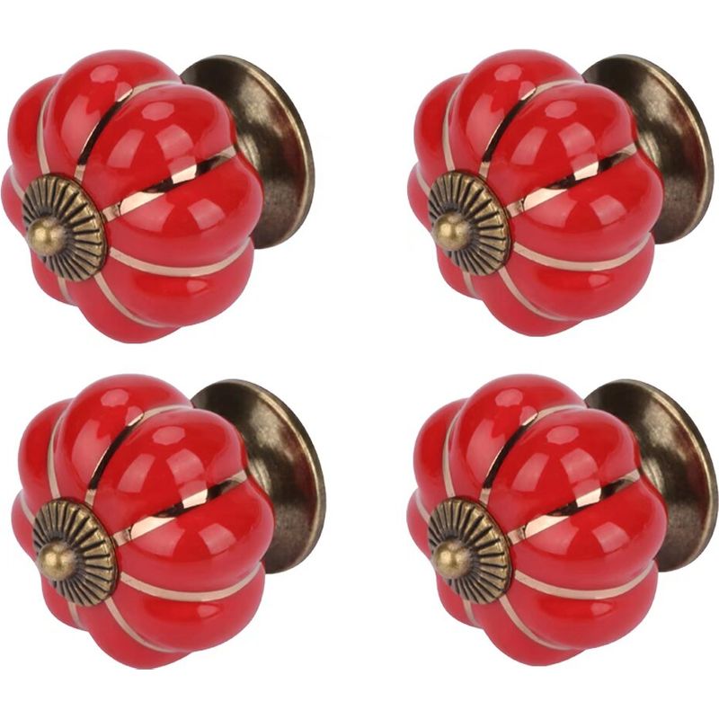 Set Mit 4 Farbenfrohen Halloween-kürbis-schrankknöpfen Aus Keramik (40 X 40 Mm Durchmesser X Höhe), Schubladengriffen, Möbelgriffen Und Küchenschrankgriffen Im Vintage-kupfer-stil Mit Schrauben (rot)