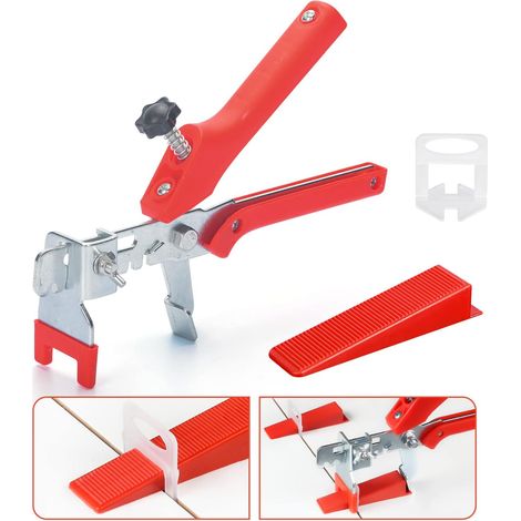 Aiducho Fliesenverlegehilfe-set (2,0 Mm), Fliesenverlegeset Mit 1 Zange, 400 Clips (2,0 Mm) Und 100 Wiederverwendbaren Keilen Zum Verlegen Von Fliesen Mit Einer Stärke Von 3–12 Mm